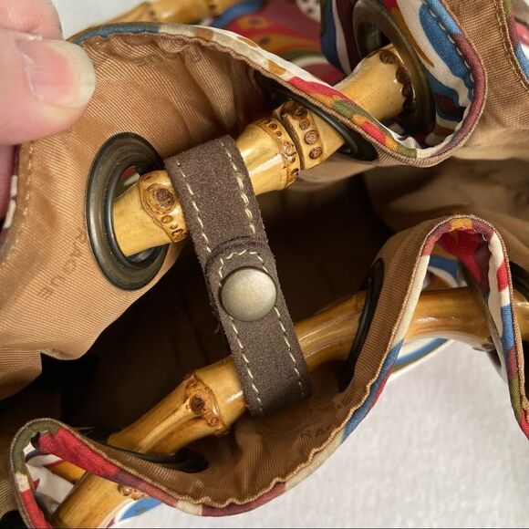 Prague Brown Suede Floral Bamboo handle Purse - Picture 4 of 5